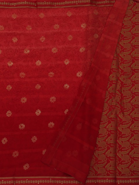 

Pothys Red & Gold-Toned Poly Georgette Woven Design Saree