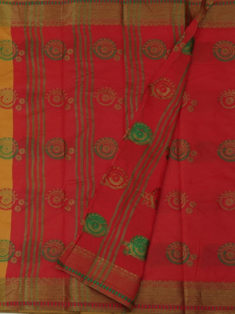 

Pothys Mustard Yellow & Red Jute Silk Woven Design Saree