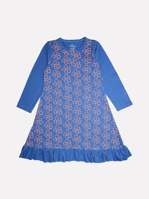 

KiddoPanti Girls Blue Printed A-Line Dress