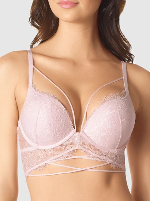 

La Senza Pink Lace Underwired Heavily Padded Plunge Bra 11149186-98S6