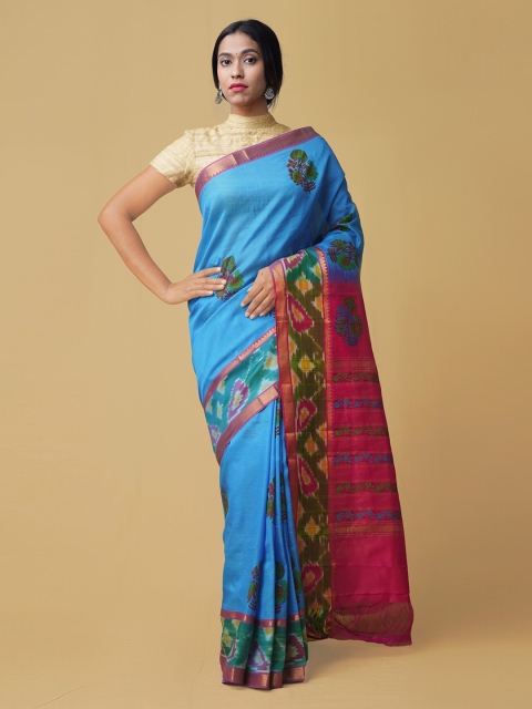 

Unnati Silks Blue Pure Silk Woven Design Mangalagiri Saree