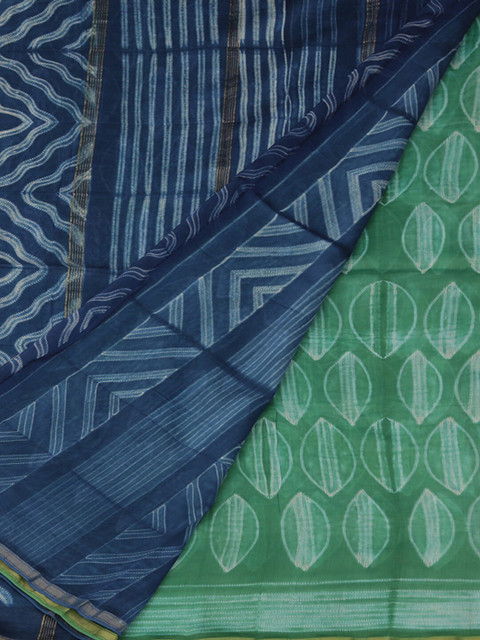

Pothys Sea Green & Navy Blue Cotton Blend Printed Chanderi Saree