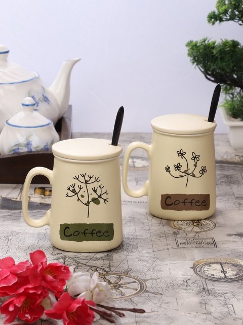 

ceradeco Set Of 2 Cream-Coloured Printed Ceramic Cups Set