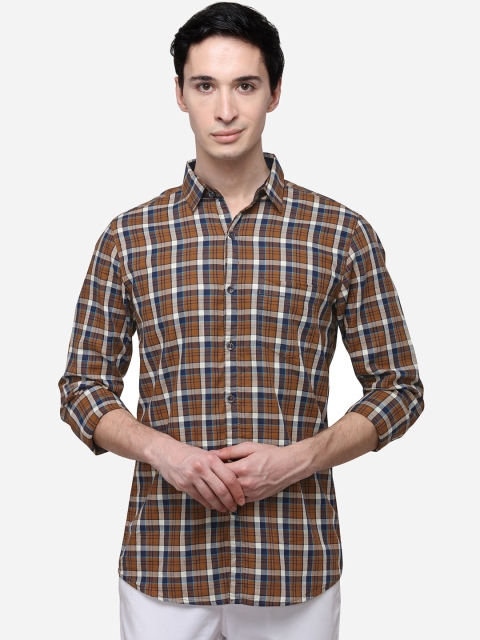 

JADE BLUE Men Brown & Blue Slim Fit Checked Casual Shirt