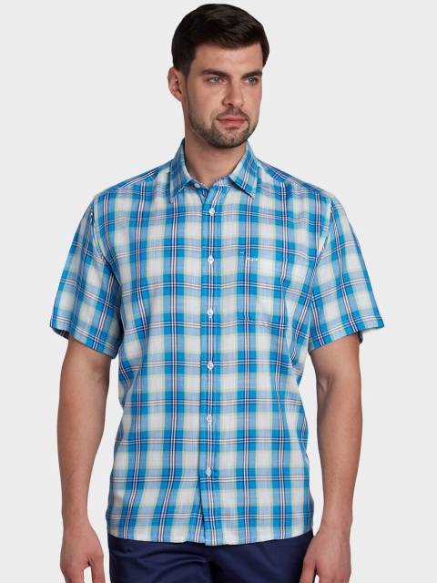 

ColorPlus Men Blue & White Regular Fit Checked Casual Shirt