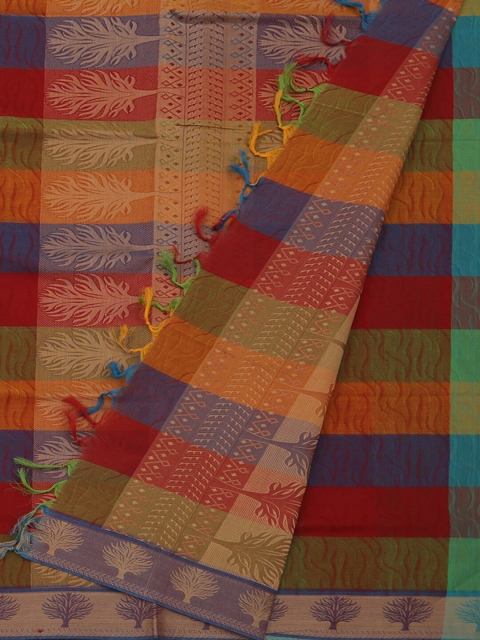 

Pothys Multicoloured & Black Pure Cotton Woven Design Saree, Multi