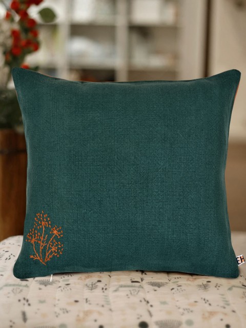 

EverHOME Green & Orange Set of Single Embroidered Square Cushion Covers