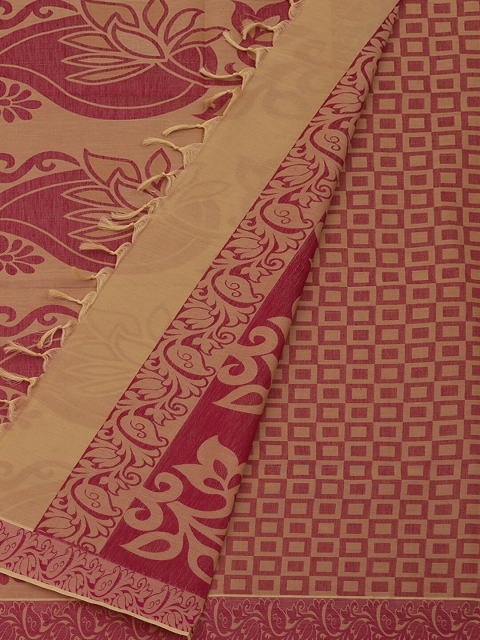 

Pothys Cream-Coloured & Red Pure Cotton Woven Design Saree