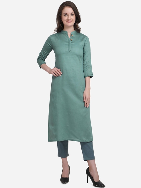 

Kvsfab Women Green Solid Straight Kurta
