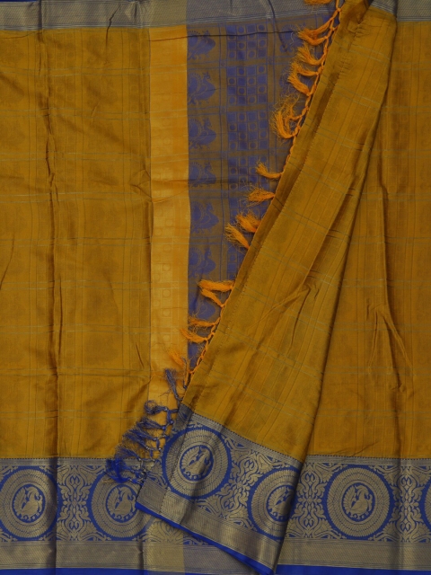 

Pothys Mustard Brown & Navy Blue Jute Silk Woven Design Saree