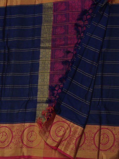 

Pothys Navy Blue & Pink Jute Silk Woven Design Saree