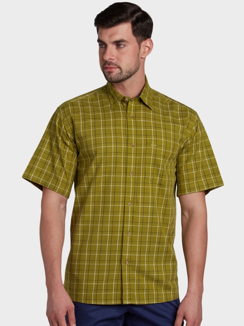 

ColorPlus Men Olive Green Regular Fit Checked Casual Shirt