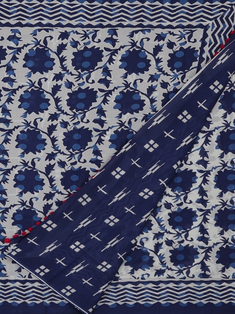 

Pothys Blue & White Pure Cotton Printed Saree