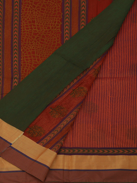 

Pothys Pink & Green Cotton Blend Striped Saree