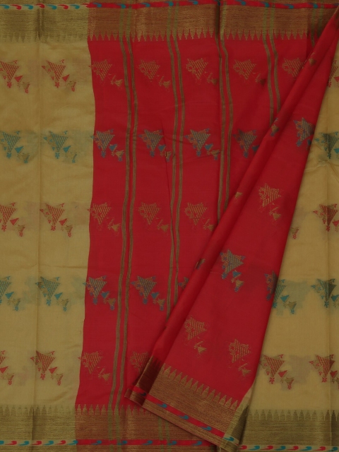 

Pothys Cream-Coloured & Red Jute Silk Woven Design Saree