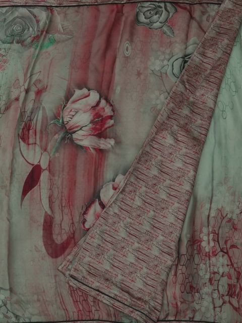 Pothys Grey & Pink Poly Crepe Printed Saree