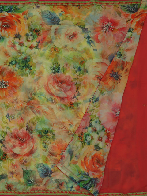 

Pothys Yellow & Red Poly Georgette Printed Saree