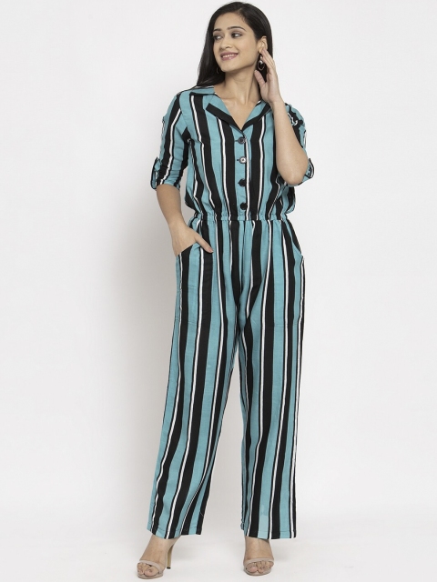 

Karmic Vision Women Blue & Black Striped Basic Jumpsuit