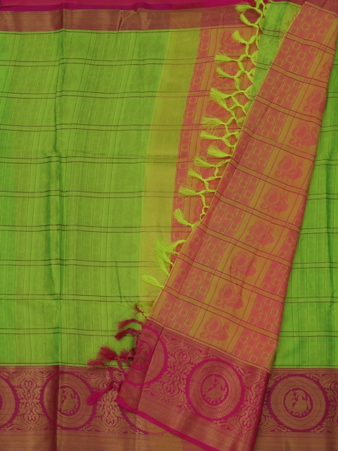 

Pothys Green & Pink Jute Silk Striped Saree