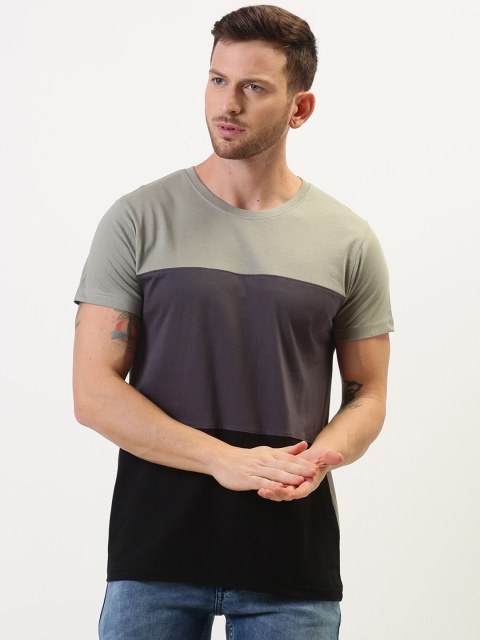 

DILLINGER Men Grey Colourblocked Round Neck Pure Cotton T-shirt