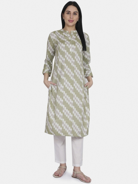 

Be Indi Women Green & White Printed A-Line Kurta