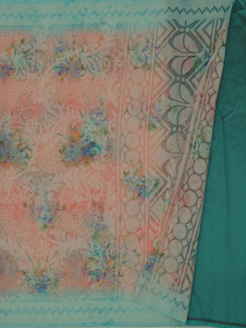 

Pothys Pink & Sea Green Jute Silk Printed Saree