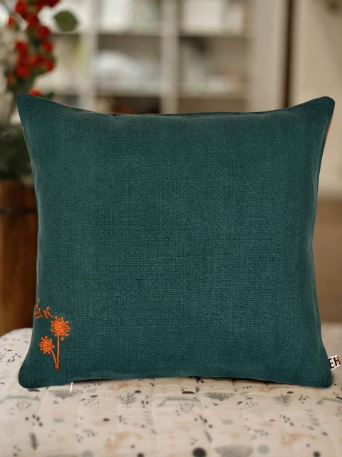 

Everhome Green & Orange Set of 2 Embroidered Square Cushion Covers