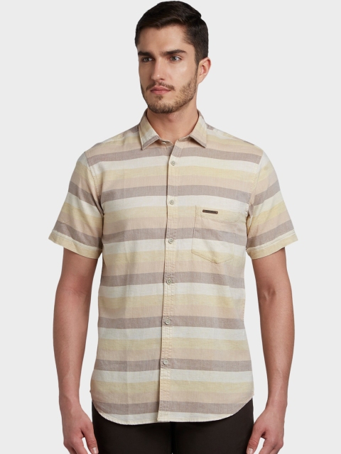 

ColorPlus Men Beige & Mauve Tailored Fit Striped Casual Shirt