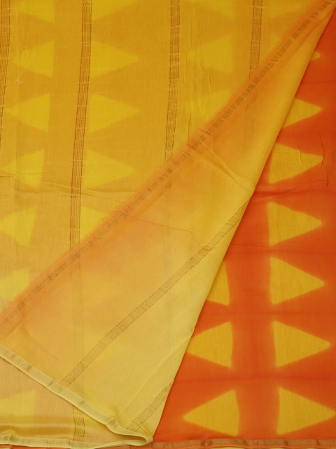 

Pothys Yellow & Orange Cotton Blend Dyed Saree