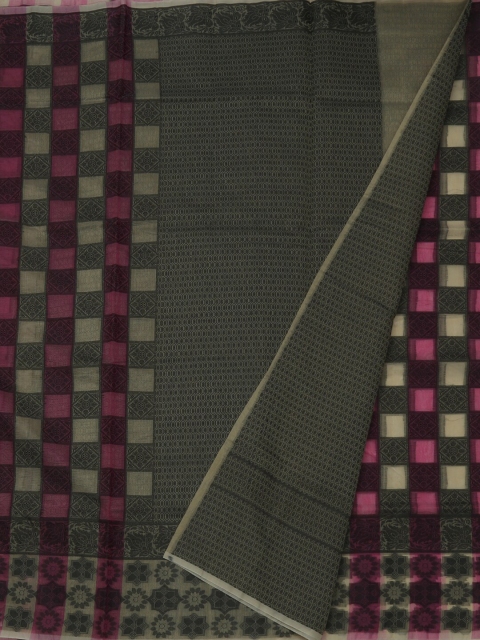 

Pothys Pink & Green Jute Cotton Checked Saree