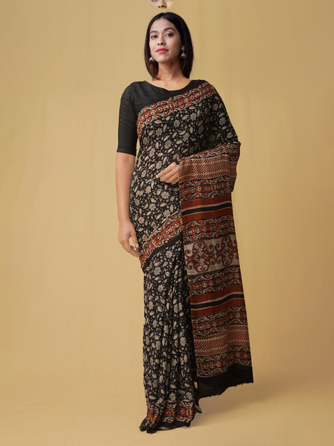 

Unnati Silks Black Pure Cotton Printed Kota Saree