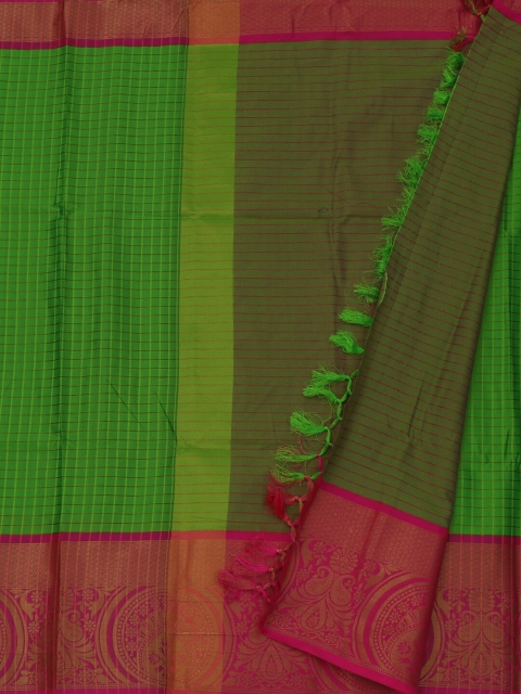 

Pothys Green & Pink Jute Silk Checked Saree