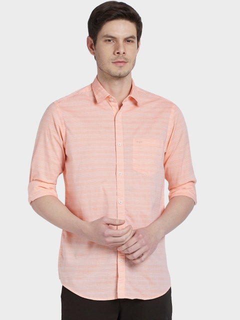 ColorPlus Men Orange Regular Fit Striped Casual Shirt