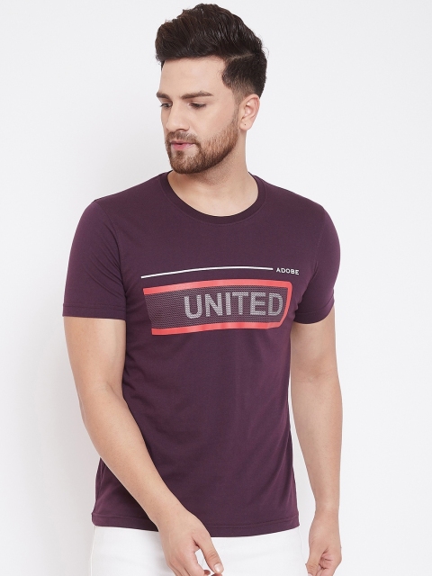 

Adobe Men Purple Self Design Round Neck T-shirt