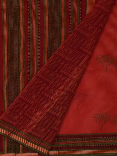 Pothys Orange Printed Cotton Blend Saree