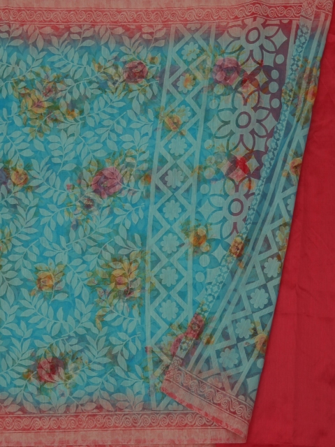 

Pothys Blue & Pink Jute Silk Printed Saree
