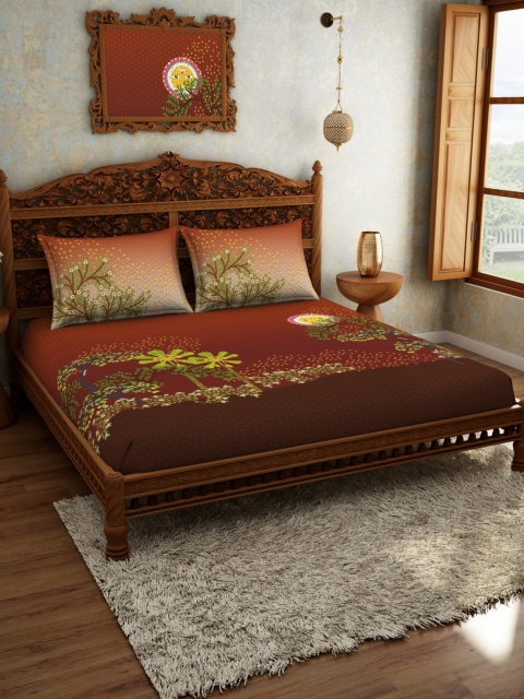 

SPACES Red & Green Floral 300 TC Cotton 1 King Bedsheet with 2 Pillow Covers