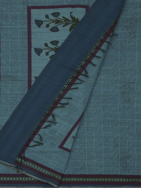 

Pothys Blue Printed Cotton Blend Saree