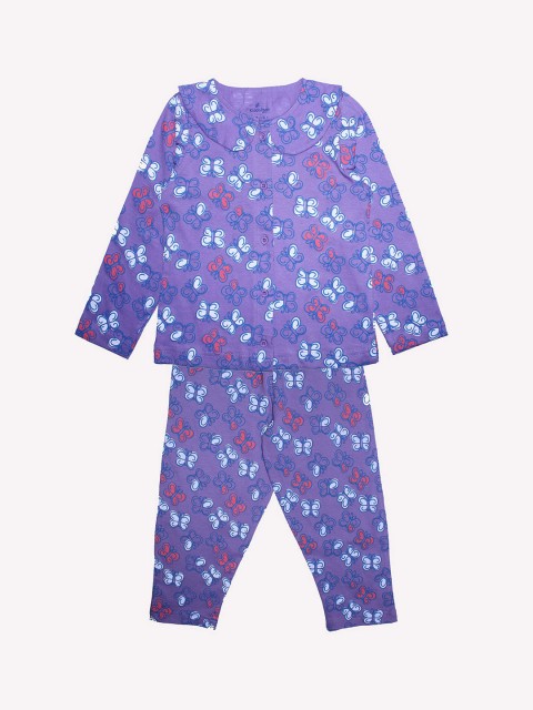 

KiddoPanti Girls Purple Printed Night suit