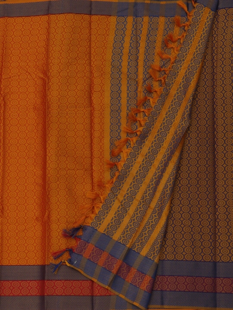 

Pothys Mustard Yellow & Blue Jute Silk Printed Saree