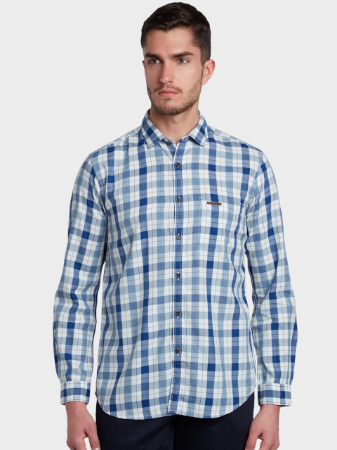 

ColorPlus Men Blue & White Tailored Fit Checked Casual Shirt