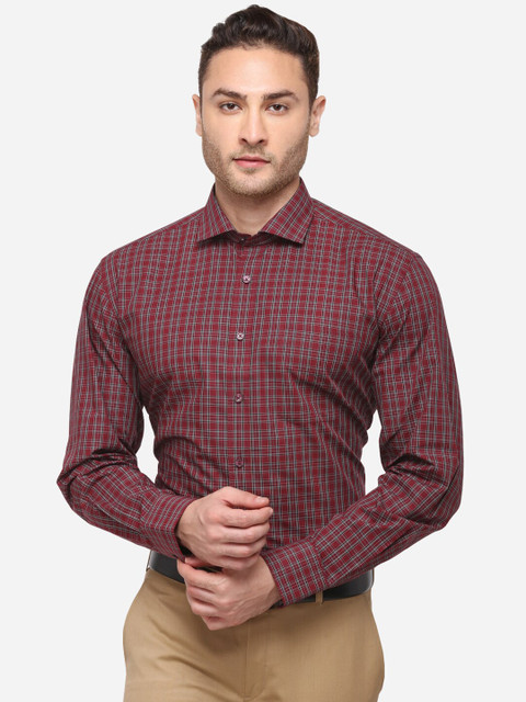 

JADE BLUE Men Maroon Regular Fit Checked Formal Shirt