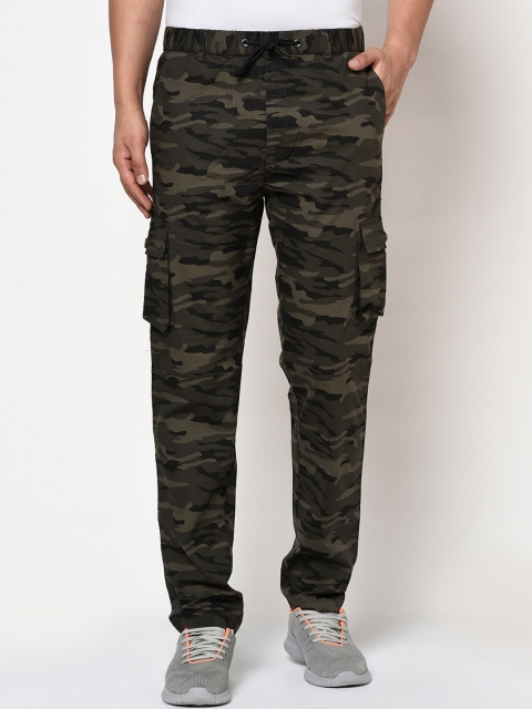 

Octave Men Olive Green & Black Camouflage Printed Straight Fit Track Pants