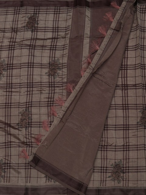 

Pothys Brown Checked Jute Silk Saree