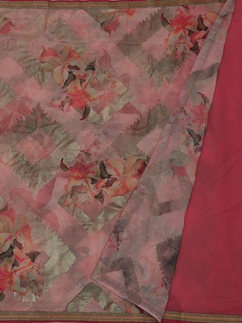 

Pothys Pink & Brown Poly Georgette Printed Saree