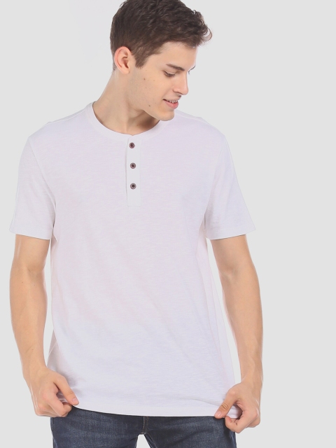 

GAP Men White Short Sleeve Lived In Henley Pure Cotton T-shirt