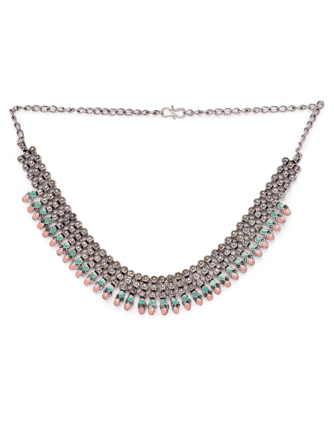 

Globus Silver-Plated Pink & Green Ethnic Necklace