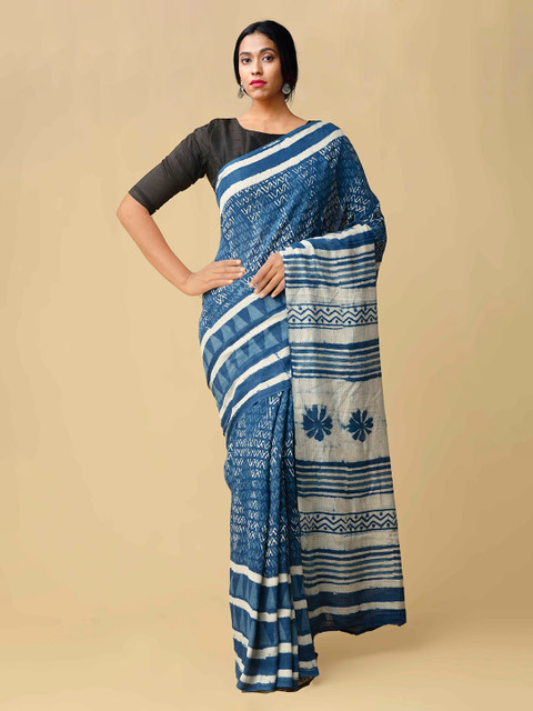 

Unnati Silks Blue & White Pure Cotton Printed Kota Saree