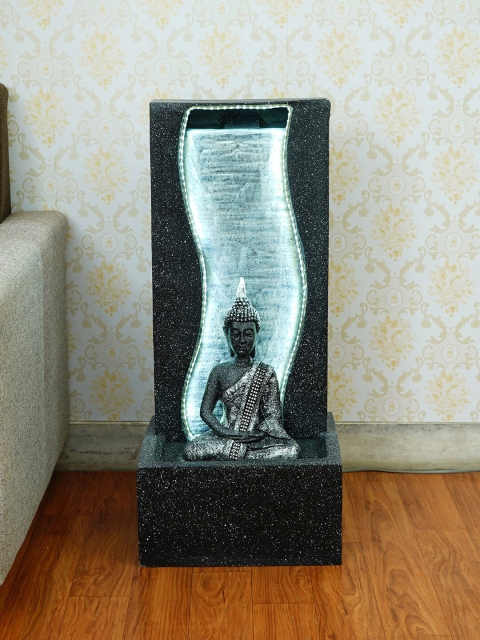 

Black Meditating Buddha Water Fountain with LED Light Effects and Water Pump
