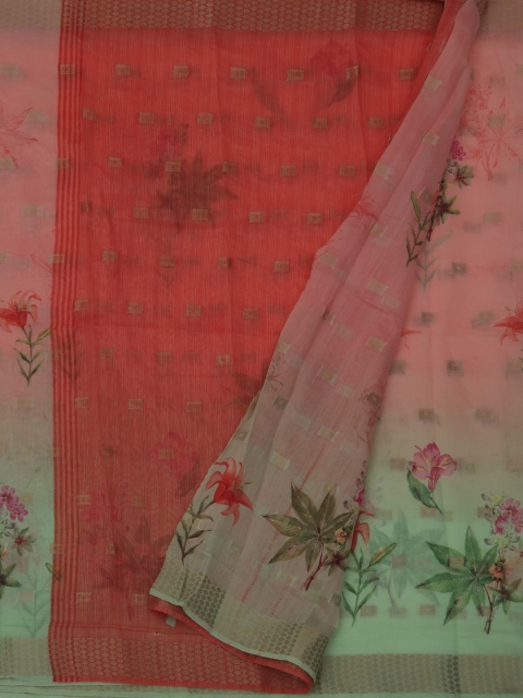 

Pothys Pink & Green Jute Silk Printed Saree
